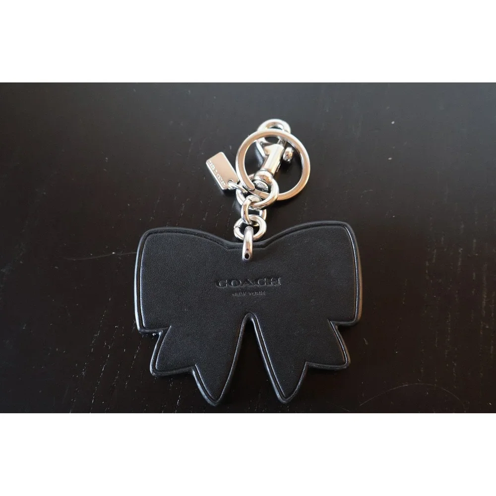 Coach Bow Bag Charm With Gems CZ171 Black Leather Crystal Keychain